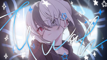 Rule 34 | 1girl, backlighting, black choker, black hair, black hoodie, blue archive, blurry, blurry background, choker, collarbone, commentary, ear piercing, eyepatch, hair between eyes, highres, hood, hood down, hoodie, kayoko (blue archive), lenslans, lone nape hair, looking at viewer, medium hair, monitoring (vocaloid), multicolored hair, parted lips, piercing, ponytail, red eyes, sidelocks, solo, two-tone hair, white hair