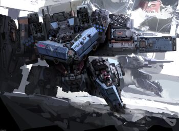 absurdres ammunition_pouch assault_visor beam_cannon cqcnorthfish energy_cannon firing gun gunpod highres holding holding_weapon looking_at_viewer machinery mecha mecha_focus military military_vehicle missile missile_pod no_humans no_lineart non-humanoid_robot original pouch robot rock science_fiction shoulder_cannon smoke smoke_grenade spider_tank standing walker_(robot) weapon