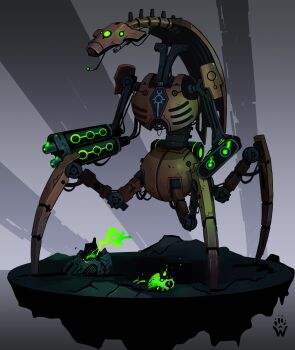 absurdres droid droideka glowing glowing_eyes grey_background highres mask necron no_humans robot standing star_wars warhammer_40k wolfdawg_art