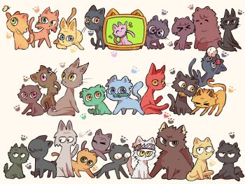 akabane_karma animal_focus animalization ansatsu_kyoushitsu ball baseball_(object) black_cat blue_cat blue_eyes brown_cat brown_eyes bug butterfly cat chiba_ryuunosuke closed_eyes commentary_request everyone fish fuwa_yuzuki glasses green_cat green_eyes grey_cat hara_sumire hayami_rinka hazama_kirara headband highres horibe_itona insect isogai_yuuma jiritsu_shikou_kotei_houdai kanzaki_yukiko kataoka_megu kayano_kaede kimura_masayoshi knife kurahashi_hinano m_uramatsu_takuya maehara_hiroto mimura_kouki muramatsu_takuya nakamura_rio no_humans okajima_taiga okano_hinata_(ansatsu_kyoushitsu) okuda_manami orange_cat paw_print pink_cat pink_eyes red_cat shiota_nagisa simple_background sugaya_sousuke sugino_tomohito tail tail_ornament takebayashi_koutarou television terasaka_ryouma white_cat wristband yada_touka yellow_cat yellow_eyes yoshida_taisei