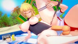 1futa 1girl 3d ahegao animated beach beach_mat blanket blonde_hair blue_sky bottle bouncing_breasts braid breasts breasts_out buruma carton chain clothing_aside covered_navel day eye_twitch futa_with_female futanari green_eyes grinding groin highres hoshiguma_yuugi japanese_text knees koikatsu_(medium) large_breasts large_penis leg_grab leg_up leotard leotard_aside looking_at_another looking_at_viewer looking_to_the_side lotion_bottle lying medium_hair mizuhashi_parsee nipples nose on_side open_mouth outdoors penis pointy_ears pussy radio red_buruma rolling_eyes saliva sand sex sky sportswear straw sun testicles thatvincent thick_thighs thigh_strap thighs tongue torn_clothes torn_leotard touhou tree turtleneck twitching umbrella uncensored video