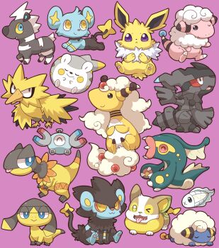 &gt;_o 2027_(submarine2027) :&gt; :&lt; :3 :p ^_^ ampharos blitzle blue_eyes blush bright_pupils brown_eyes chibi claws closed_eyes closed_mouth colored_sclera commentary_request drooling eelektross fangs flaaffy gen_1_pokemon gen_2_pokemon gen_4_pokemon gen_5_pokemon gen_6_pokemon gen_7_pokemon gen_8_pokemon green_eyes heliolisk helioptile highres jolteon legendary_pokemon looking_at_viewer luxray magnemite magnet mareep mega_ampharos mega_pokemon nintendo no_humans one-eyed one_eye_closed open_mouth pokemon pokemon_(creature) purple_background purple_eyes red_sclera screw shinx simple_background sitting sleeping smile smirk spikes togedemaru tongue tongue_out tynamo u_u v-shaped_eyebrows white_pupils yamper yellow_eyes yellow_pupils zapdos zekrom