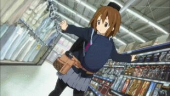 1girl animated animated_gif anime_screenshot bag brown_hair drill guitar_case hirasawa_yui instrument_case k-on! lowres pantyhose power_drill power_tool school_uniform skirt tools