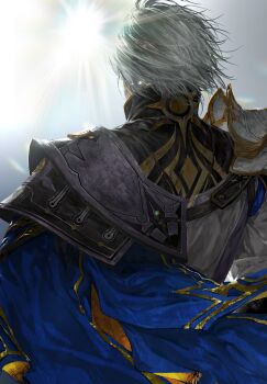 Rule 34 | 1boy, absurdres, antenna hair, armor, black shirt, blue cape, blue sky, broomhmh, cape, chinese commentary, coat, commentary request, from behind, highres, honkai: star rail, honkai (series), male focus, pauldrons, phainon (honkai: star rail), shirt, short hair, shoulder armor, side cape, single pauldron, sky, solo, sun print, sunburst, sunlight, two-sided cape, two-sided fabric, white coat, white hair, yellow cape