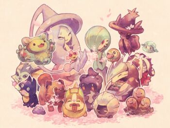 :d ^_^ alternate_color animalization cherrim cherrim_(sunshine) closed_eyes cottonee dango ditto dog dugtrio excadrill fangs flower food gardevoir gen_1_pokemon gen_3_pokemon gen_4_pokemon gen_5_pokemon gen_7_pokemon gen_8_pokemon hatterene kitaru_(mabo_f) leaf legendary_pokemon mareanie marshadow mismagius munchlax mythical_pokemon nintendo open_mouth petals piers_(pokemon) pink_flower pokemon pokemon_(creature) pokemon_swsh red_eyes reuniclus rockruff rowlet sanshoku_dango shelgon smile tan_background tongue tongue_out vaporeon wagashi yamper