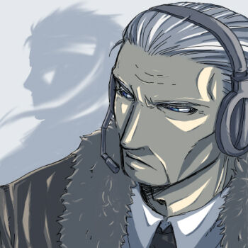 artist_request bandana big_boss blue_eyes headset lowres major_zero metal_gear_(series) metal_gear_solid_3:_snake_eater naked_snake white_hair