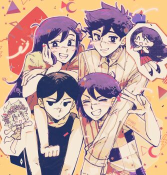 Rule 34 | > <, 2girls, 4boys, artist name, aubrey (headspace) (omori), aubrey (omori), barefoot, basil (headspace) (omori), basil (omori), black tank top, blue shirt, bow, bright pupils, brother and sister, brothers, checkered clothes, chibi, closed eyes, closed mouth, collarbone, collared pajamas, colored skin, commentary, double-parted bangs, english commentary, flower, flower wreath, green eyes, green hair, green shirt, grin, hair between eyes, hair bow, hand on own cheek, hand on own face, head wreath, hero (headspace) (omori), hero (omori), highres, kel (headspace) (omori), kel (omori), kiisaes, long hair, long shirt, long sleeves, looking at viewer, mari (headspace) (omori), mari (omori), multiple boys, multiple girls, omori, omori (omori), open mouth, pajamas, pink bow, purple eyes, purple hair, shirt, short hair, short sleeves, siblings, sidelocks, smile, something (omori), striped clothes, striped pajamas, t-shirt, tank top, teeth, upper teeth only, v, vertical-striped clothes, vertical-striped pajamas, white pajamas, white pupils, white skin