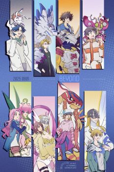 Rule 34 | angemon, black coat, blonde hair, blue hair, blue jacket, blue shirt, breasts, brown eyes, brown hair, bug, carrying, cleavage, coat, covered eyes, digimon, digimon (creature), digimon adventure -beyond-, digimon day, dragon, everyone, garudamon, glasses, gomamon, green eyes, green shirt, grey sweater, helmet, helmet over eyes, ishida yamato, jacket, kido jo, lab coat, lanlllan, large breasts, lilimon, on head, open clothes, open coat, orange jacket, pink hair, pink shirt, princess carry, seal (animal), shirt, short hair, sweater, tachikawa mimi, takaishi takeru, takenouchi sora, tentomon, wargreymon, weregarurumon, werewolf, white coat, yagami taichi, yellow coat