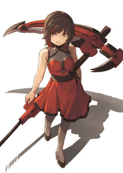dress grey_eyes high_heels moai_(moai_world) red_dress ruby_rose rwby scythe short_hair