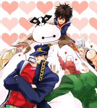 6+boys 91_metro_mochi baymax big_hero_6 crossover dark-skinned_male dark_skin disney dog hiro_hamada iggy_(jojo) jean_pierre_polnareff jojo_no_kimyou_na_bouken joseph_joestar joseph_joestar_(old) kakyoin_noriaki kuujou_joutarou male_focus marvel mochi_(91_metro_mochi) mohammed_avdol multiple_boys sleeping