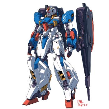 2025 absurdres aeug alternate_universe beam_cannon colored_lineart commentary commentary_request dated energy_gun english_commentary gundam gundam_gquuuuuux highres machinery mecha mecha_focus mobile_suit no_humans original pravin_rao_santheran red_eyes redesign robot science_fiction signature v-fin weapon white_background yamashita_ikuto_(style) zeta_gundam zeta_gundam_(mobile_suit)