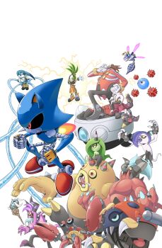 2girls 6+boys absurdres adam_bryce_thomas commentary dr._eggman dr._starline english_commentary facial_hair fingernails gloves highres horns kitsunami_the_fennec metal_sonic moto_bug multiple_boys multiple_girls mustache official_art platypus_boy robot sonic_(series) sonic_the_hedgehog_(idw) striped_horns surge_the_tenrec tail white_background white_gloves zavok_(sonic) zazz zeena zik zomom zor_(sonic)