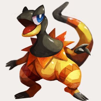 animal_focus blue_eyes claws commentary_request esuke_coil full_body gen_6_pokemon helioptile highres lizard nintendo no_humans open_mouth pokemon pokemon_(creature) pokemon_focus simple_background solo tail