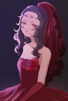 Rule 34 | 1girl, alternate costume, black hair, commentary request, dress, facial mark, fire emblem, fire emblem fates, forehead mark, highres, messy hair, nintendo, nyx (fire emblem), red dress, red eyes, solo, zawazawapokeka