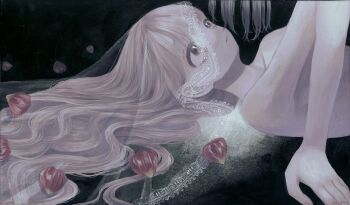 1girl 1other absurdres blonde_hair commentary_request highres long_hair looking_at_another monou_pico nude original out_of_frame see-through_clothes see-through_veil upper_body veil white_veil