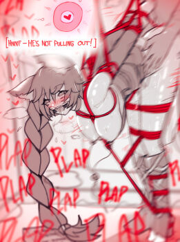 1boy 1girl ahri_(league_of_legends) animal_ears aroused ball_gag bdsm bent_over blush bondage book boots bound bound_legs bound_wrists breasts clothes_lift crotch_rope cum cum_in_pussy dress dress_lift ehrrr ejaculation english_text fertilization fox_ears fox_girl fox_tail gag gagged grey_boots grey_dress grey_hair greyscale head_out_of_frame heart heart-shaped_pupils heavy_breathing highres impregnation internal_cumshot large_breasts league_of_legends legs_together long_hair looking_at_viewer monochrome motion_blur motion_lines naughty_face nipple_bells open_mouth ovum ovum_with_heart plap pussy_juice red_rope rope sex sex_from_behind shibari side_ponytail sound_effects sperm_cell sweat symbol-shaped_pupils tail thighs trapped twitching vaginal