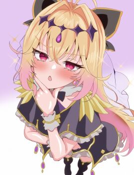 Rule 34 | 1girl, :o, absurdres, antenna hair, black dress, black thighhighs, blonde hair, blush, brooch, commentary request, cure arcana shadow, diamond hairband, dress, earrings, hair intakes, hand on own chin, heart, heart brooch, highres, jewelry, leaning forward, long hair, looking at viewer, magical girl, meitantei precure!, moria luluka, pink eyes, precure, purple veil, thighhighs, veil, very long hair, yuzi124, zettai ryouiki