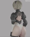 10s 1girl 2b_(nier:automata) 3d android animated artist_name ass ass_shake back backless_dress backless_outfit black_dress black_gloves black_thighhighs blender_(medium) cowboy_shot dress female_focus gloves grey_background hairband highleg highleg_leotard huge_ass jiggle juliet_sleeves leotard long_sleeves multicolored_gloves nier:automata nier_(series) platinumgames puffy_sleeves redmoa short_hair simple_background skirt solo spanking square_enix standing thighhighs unworn_skirt video white_gloves white_hair white_leotard