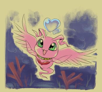 Rule 34 | digimon, digimon (creature), green eyes, happy, highres, holy ring, marinangemon, smile, solo, wings