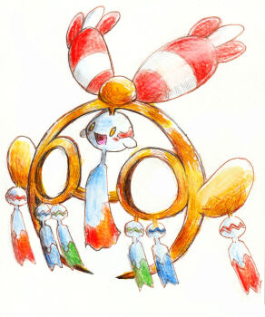 chimecho colored_sclera full_body gen_3_pokemon happy highres kirin1204 mega_chimecho mega_pokemon nintendo no_humans open_mouth pokemon pokemon_(creature) pokemon_focus pokemon_legends:_z-a simple_background smile solo white_background wind_chime yellow_eyes yellow_sclera