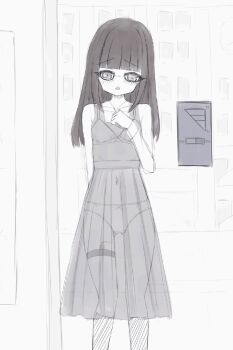 1girl animated animated_gif blush bow bow_bra bow_panties bra building city closed_eyes discreet_vibrator dress embarrassed female_ejaculation glasses hand_on_own_chest kneehighs loli long_hair long_sleeves looking_at_viewer moaning monochrome navel open_mouth orgasm original panties pussy_juice school_uniform sex_toy shirt shooko sketch skyscraper sleeveless sleeveless_dress socks standing thigh_strap toujou_mahiro_(shooko) underwear vibrator vibrator_under_clothes wet wet_clothes wet_panties