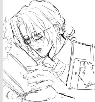 Rule 34 | 1boy, 1other, absurdres, after kiss, beard stubble, blush, breast pocket, clock, coat, collared shirt, dante (limbus company), expressionless, facial hair, fire, formal clothes, glasses, gloves, gregor (project moon), greyscale, half-closed eyes, hand on another's head, highres, jitome, kiss, limbus company, lineart, lips, long hair, looking at another, looking down, looking up, low ponytail, male focus, monochrome, necktie, object head, open mouth, pants, parted bangs, photoshop (medium), pocket, ponytail, pouch, project moon, saliva, saliva trail, sanpaku, semi-rimless eyewear, sexually suggestive, shirt, simple background, sketch, sleeves rolled up, solo focus, stubble, suit, sweatdrop, teeth, tongue, tongue out, under-rim eyewear, unfinished, upper body, upper teeth only, vest