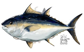 1girl ahoge alterkyon animal animal_ears animal_focus chibi chibi_inset commentary fish highres holding holding_animal holding_fish manhattan_cafe_(umamusume) tuna umamusume untranslatable_commentary white_background