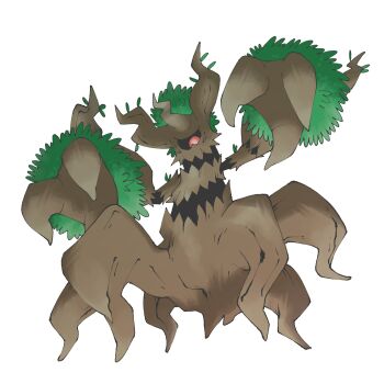 absurdres commentary english_commentary full_body gen_6_pokemon highres nintendo no_humans one-eyed pokemon pokemon_(creature) pokemon_focus pr_quote red_eyes simple_background solo trevenant white_background