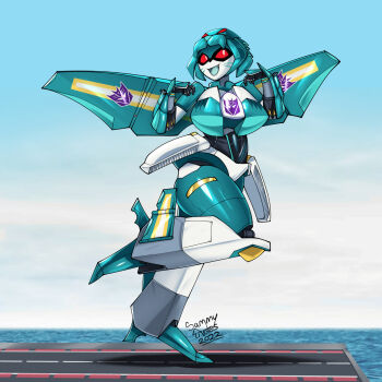 airplane_wing animal_nose decepticon extra_eyes fang helmet highres humanoid_robot insignia lyzack mechanical_wings red_eyes robot robot_girl sammy-upvotes science_fiction thick_thighs thighs transformers transformers_animated wings