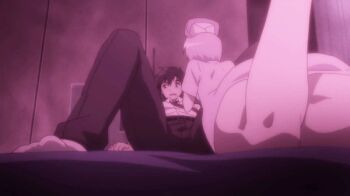 1boy 2girls animated animated_gif ass bed blonde_hair daitoshokan_no_hitsujikai from_behind hat high_heels hopping legs misono_senri multiple_girls nurse nurse_cap pantyhose playboy_bunny rabbit_tail suzuki_kana tagme tail upskirt