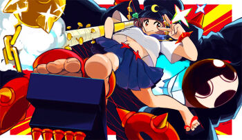Rule 34 | 10s, 1girl, banchou, baseball bat, brown hair, delinquent, feet, female focus, fon-due (fonfon), foreshortening, from below, hat, kill la kill, mace, mankanshoku mako, nail (hardware), nail bat, sandals, school uniform, serafuku, skirt, solo, toes, v, weapon