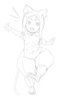 1girl animal_ear_fluff animal_ears breasts cat_ears cat_girl cat_tail full_body kyojiri_loli loli mimi_pearlbaton navel neck_bell nude open_mouth plank_(zfzt7835) plump re:zero_kara_hajimeru_isekai_seikatsu sketch small_breasts tail thick_thighs thighs wide_hips