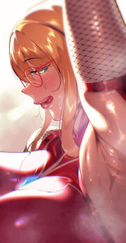 1girl ameka80 armpits blonde_hair breasts highres huge_breasts kosaka_shizuru long_hair naughty_face taimanin_(series) taimanin_yukikaze taimanin_yukikaze_2