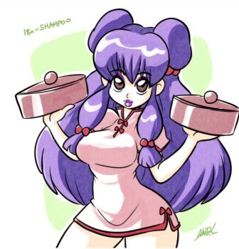 1girl china_dress chinese_clothes double_bun dress hair_bun highres long_hair ranma_1/2 ribbon shampoo_(ranma_1/2) sidelocks smile white_background