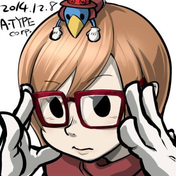 Rule 34 | 1girl, close-up, commentary request, dated, glasses, gloves, hat, lips, matsu (a-type corp), on head, orange hair, peacock (skullgirls), portrait, red-framed eyewear, red hat, signature, skullgirls, solid oval eyes, solo, white gloves