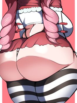 ass ass_focus breasts huge_ass huge_breasts hyperrxgue miniskirt one_piece panties perona pink_hair skirt striped_clothes striped_thighhighs thighhighs twintails underwear