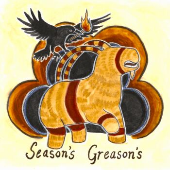 alt_text amanitahouses bird commentary crow english_commentary fire gavle_goat no_humans open_mouth painting_(medium) torch traditional_media watercolor_(medium)