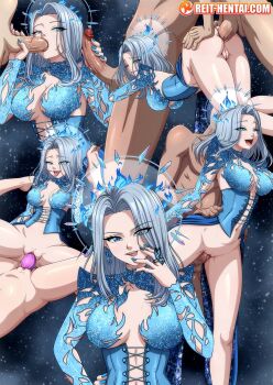 1girl 2boys 2girls anal bent_over blue_butterfly blue_corset blue_dress blue_eyes blue_hair blue_nails breasts bug butterfly butterfly_earrings butterfly_ring cleavage corset cross-laced_slit dildo double_dildo dress earrings fellatio fire flaming_halo fucked_silly halo handjob highres indie_virtual_youtuber insect jewelry long_hair long_sleeves looking_at_viewer medium_breasts monarch_amalee monarch_amalee_(flame_empress) multiple_boys multiple_girls open_mouth oral pussy pussy_juice reit sex sex_from_behind sex_toy tongue tongue_out tribadism vaginal virtual_youtuber yuri