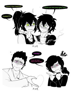 2boys 2girls absurdres adam&#039;s_apple ahoge aierlaobo andrew_graves annoyed ashley_graves between_fingers blush bra_strap breasts bright_pupils brother_and_sister buttons cigarette clenched_teeth closed_mouth collarbone collared_shirt cropped_shoulders double-parted_bangs douglas_graves empty_eyes english_text eye_contact face-to-face family father_and_daughter father_and_son flying_sweatdrops frown green_eyes hair_between_eyes hand_on_another&#039;s_chin hand_on_another&#039;s_neck heart_hands_failure high_contrast high_ponytail highres holding holding_cigarette jewelry long_sleeves looking_at_another low_ponytail medium_breasts medium_hair mother_and_daughter mother_and_son motion_lines multiple_boys multiple_girls nail_polish necklace nervous_smile nervous_sweating no_pupils nose_blush pendant_choker pink_eyes pointing pointing_at_another ponytail renee_graves shirt short_hair siblings simple_background sleeves_past_wrists smile smoke speech_bubble spot_color sweat sweater sweater_vest teeth the_coffin_of_andy_and_leyley very_short_hair white_background wide-eyed