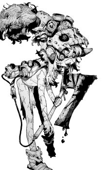 1girl absurdres axe blood bloody_weapon boots crazy flat_chest greyscale hb_091 highres holding holding_axe leaning_forward loincloth loli mask mask_on_head monochrome original plume scar scar_on_face scar_on_nose scars_all_over simple_background skull_mask solo teeth tongue tongue_out too_many topless_female tribal weapon white_background wide-eyed