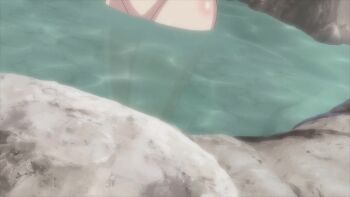 1girl animated animated_gif bath black_hair blush breast_hold breasts closed_eyes happy highres hoods_entertainment large_breasts manyuu_hikenchou nipples nude sayama_ouka screencap takagi_jun wet