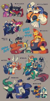 1girl 6+boys arm_around_waist biting block_man bomb_man borezet camera centaur_man chill_man clenched_teeth commentary_request concrete_man covered_mouth cut_man dive_man fighting fins fish_tail flash_man guts_man hand_in_another&#039;s_mouth hard_man hat holding holding_camera hook_hand impact_man knight_man mega_man:_powered_up mega_man_&amp;_bass mega_man_(character) mega_man_(classic) mega_man_(series) mega_man_1 mega_man_10 mega_man_11 mega_man_2 mega_man_3 mega_man_4 mega_man_6 mega_man_9 multiple_boys no_humans oil_man on_shoulder paper pirate_man riding robot scarf shield snake_man splash_woman tail teeth time_man translation_request v wrecking_ball