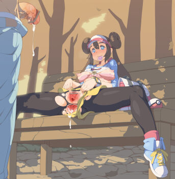 10s 1boy 1girl after_anal aftersex anus bad_id bad_pixiv_id bench blue_eyes blush bra bra_pull breasts brown_hair censored cervix clothes_lift clothes_pull condom condom_in_mouth condom_wrapper cum cum_in_ass cumdrip flaccid gaping hat highres leaking medium_breasts money mouth_hold nintendo nipples no_panties outdoors pantyhose penis pointless_censoring poke_ball pokemon pokemon_bw2 prostitution public_indecency pussy raglan_sleeves rosa_(pokemon) shirt_lift shoes smile sneakers solo_focus spread_anus spread_legs spread_pussy tenako_(mugu77) torn_clothes torn_legwear tree tucked_money twintails underwear urethra