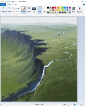 art_program_in_frame blurry christian_young cliff commentary depth_of_field from_above horizon landscape microsoft_paint_(medium) microsoft_paint_(software) mountain mountainous_horizon no_humans original outdoors painterly river scenery screencap water waterfall