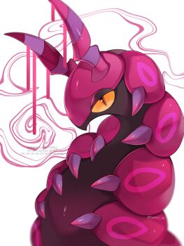 Rule 34 | claws, gen 5 pokemon, highres, iwasi 29, looking at viewer, nintendo, no humans, pokemon, pokemon (creature), scolipede, simple background, solo, twitter username, watermark, white background, yellow eyes