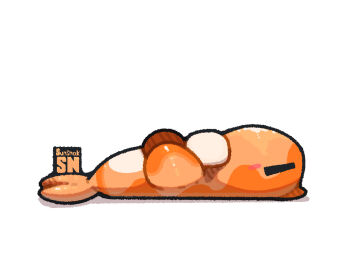 Rule 34 | closed eyes, colored skin, fins, fish, food, lying, nintendo, no humans, on back, orange skin, pokemon, pokemon (creature), pokemon focus, sunsnak sn, sushi, tatsugiri, white background