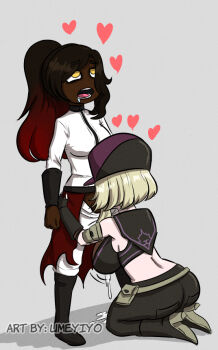 1futa 1girl ass blonde_hair breasts clothed_sex code_vein cum cum_in_mouth dark-skinned_female dark_skin ejaculation fellatio futa_with_female futanari heart huge_breasts large_breasts long_hair multiple_girls open_mouth oral ponytail sex umeyiyo yellow_eyes