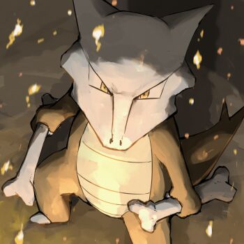 absurdres bone embers gen_1_pokemon highres holding holding_bone looking_at_viewer marowak nintendo no_humans pokemon pokemon_(creature) solo spicyichizo standing