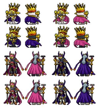 Rule 34 | cape, digimon, digimon (creature), kingchessmon, oridigi, otrojorch, queenchessmon, simple background, sprite art, staff, white background