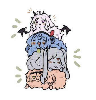 Rule 34 | :<, ako (blue archive), animalization, blue archive, chinatsu (blue archive), commentary request, e v e neko, fluffy, grey hair, highres, hina (blue archive), iori (blue archive), multiple girls, prefect team (blue archive), white background, wings